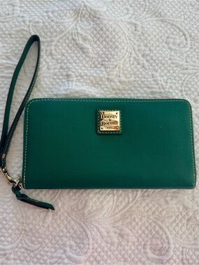 Dooney & Bourke Teal Zip-Around Wristlet Wallet with Gold Logo